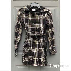 Cute Plaid Belted Jacket with Hood